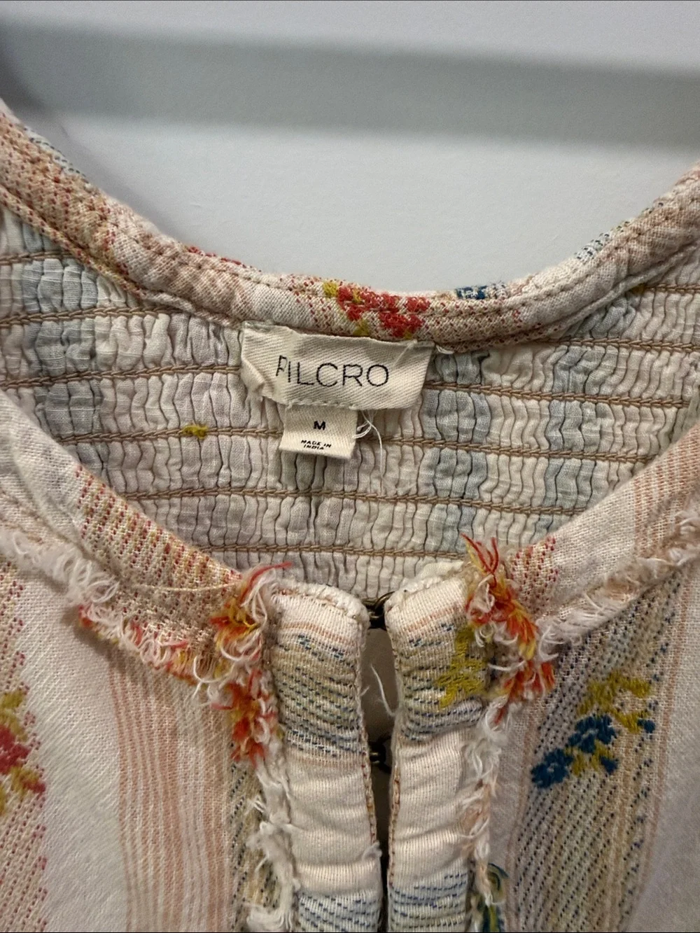 Peplum Puff-Sleeve Floral Stripe Top in Cream